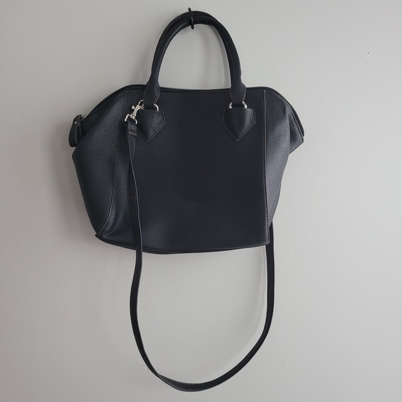 Liz Claiborne black pebbled faux leather satchel bag purse detachable strap goth - Picture 7 of 16